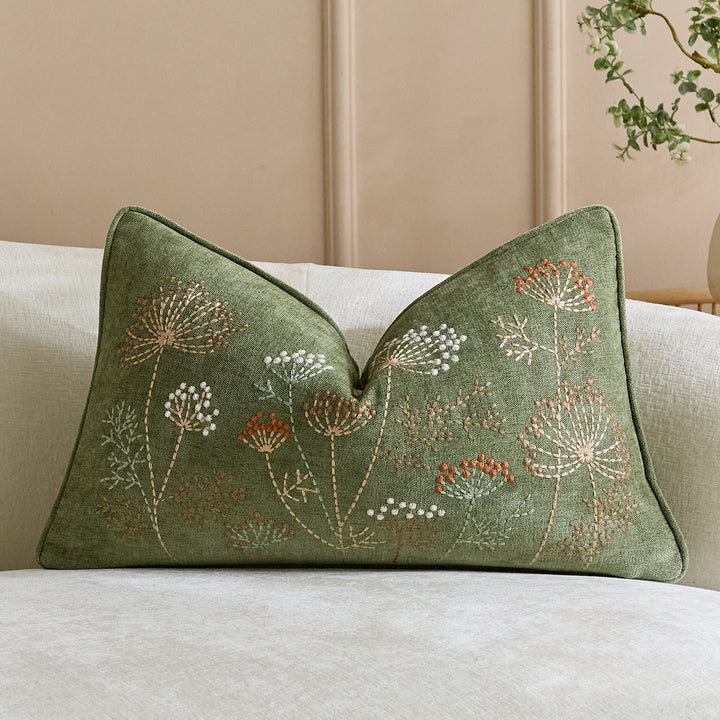 Square Embroidered Linen-Blend Decorative Throw Pillow Cover with Piped Edge