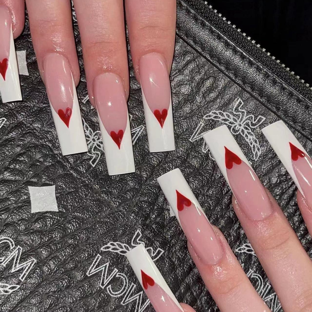 Romantic Heart-Design Acrylic Press-On Nails Kalsten