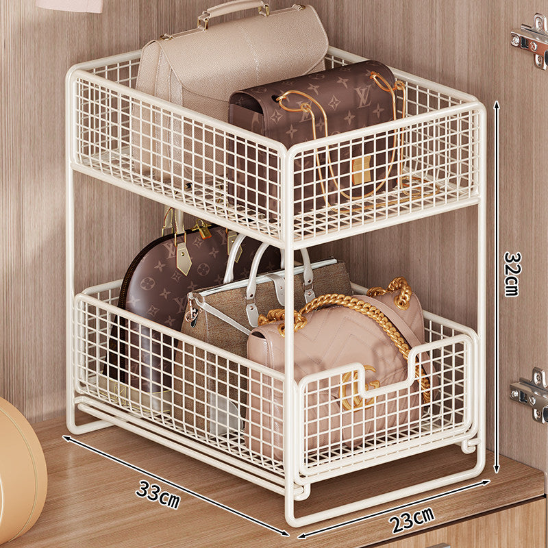 Two-Tier Pull-Out Mesh Cabinet Drawer Organizer for Handbags and Accessories