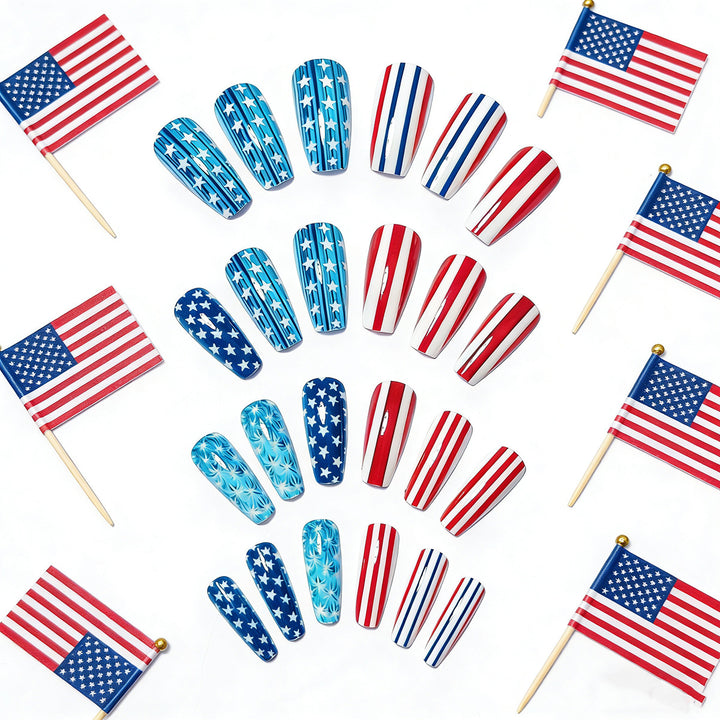 Artificial nails with patriotic stars and stripes design Kalsten