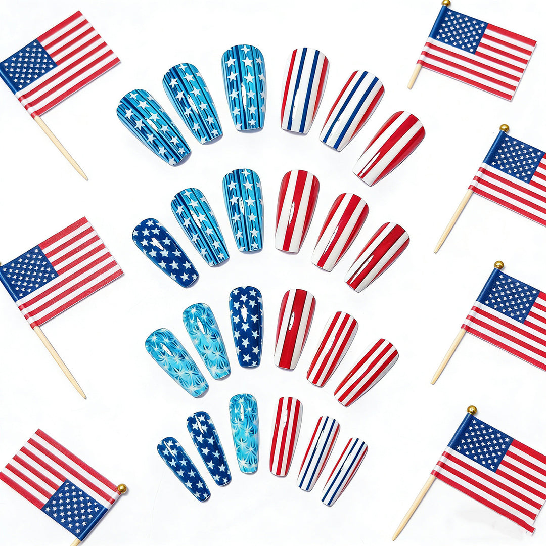 Patriotic Stars and Stripes Nail Art Kalsten