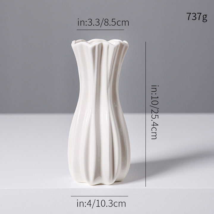 Elegant Fluted White Ceramic Vase Kalsten