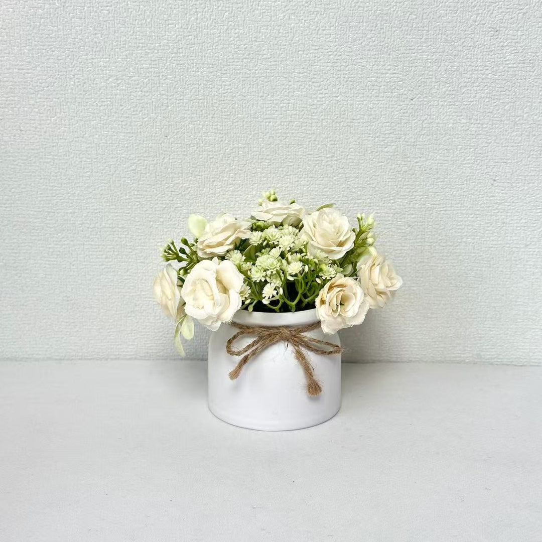 Lifelike Floral Bouquet in Decorative Pot for Home Decor