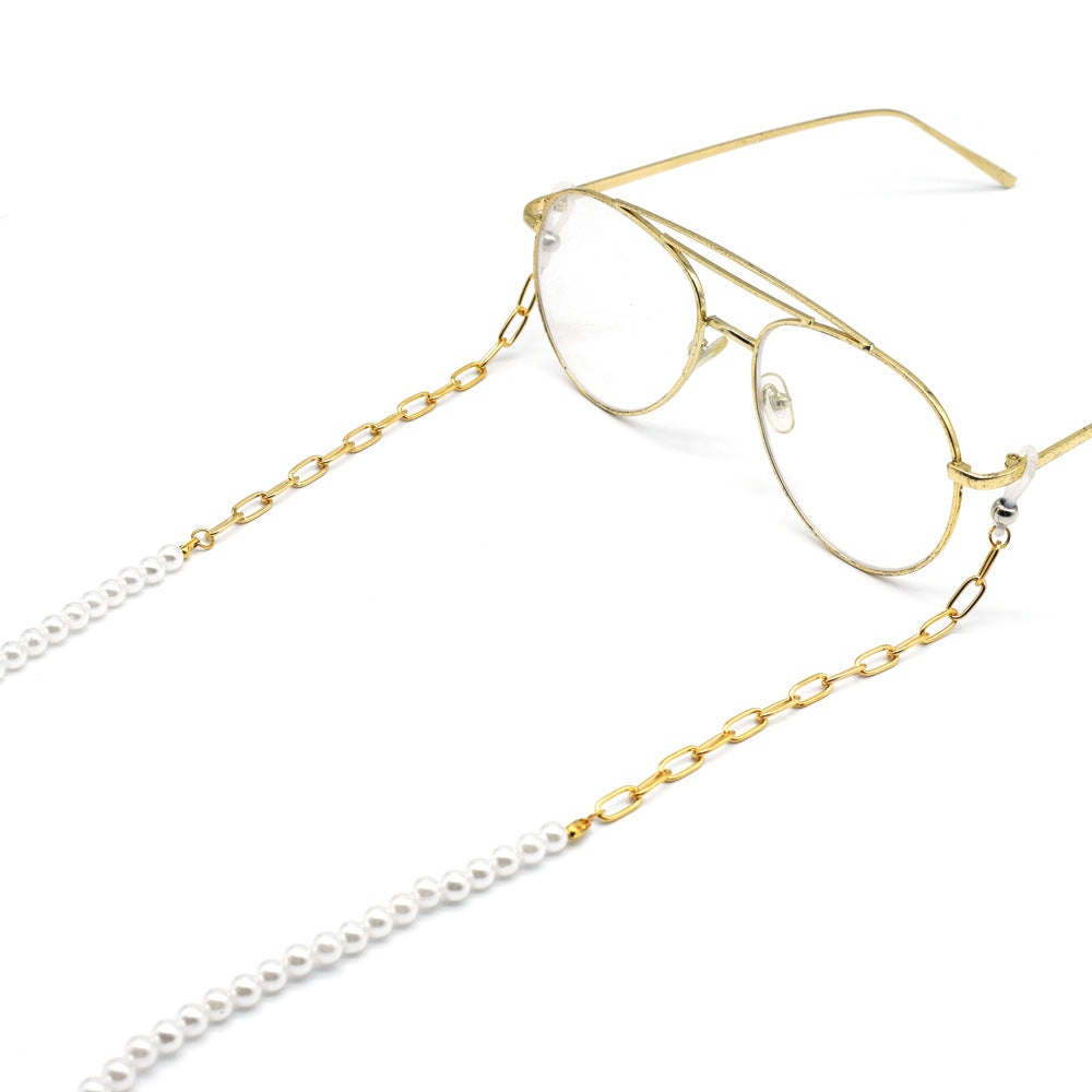 Elegant Pearl and Gold Chain Eyewear Holder Kalsten