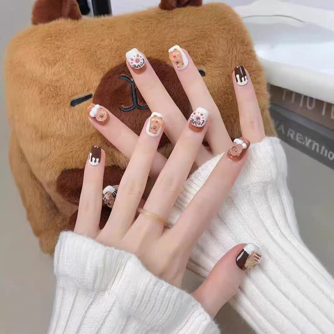 Artistic Press-On Nail Set with Bow and Gemstone Detail Kalsten