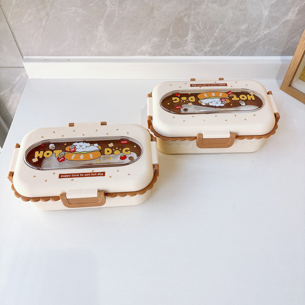 Cartoon-Themed Food Storage Bento Box With Utensils