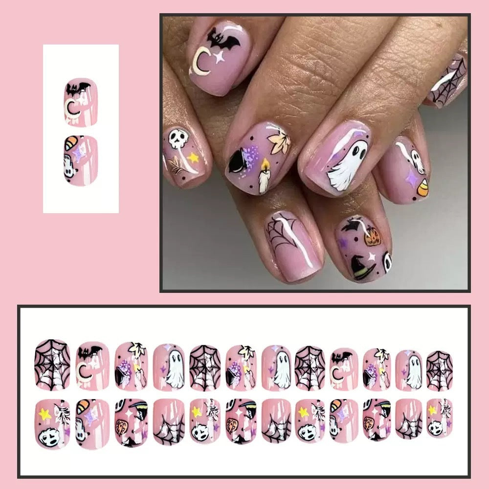 Halloween Fake Nail Set with Creative Horror Motifs and Intricate Designs Kalsten