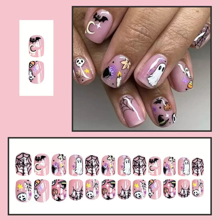 Halloween Fake Nail Set with Creative Horror Motifs and Intricate Designs Kalsten