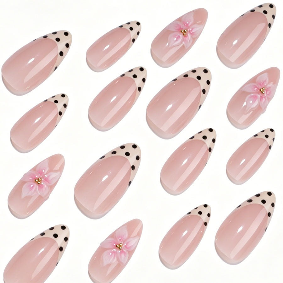Acrylic nail set with floral accents and dots Kalsten