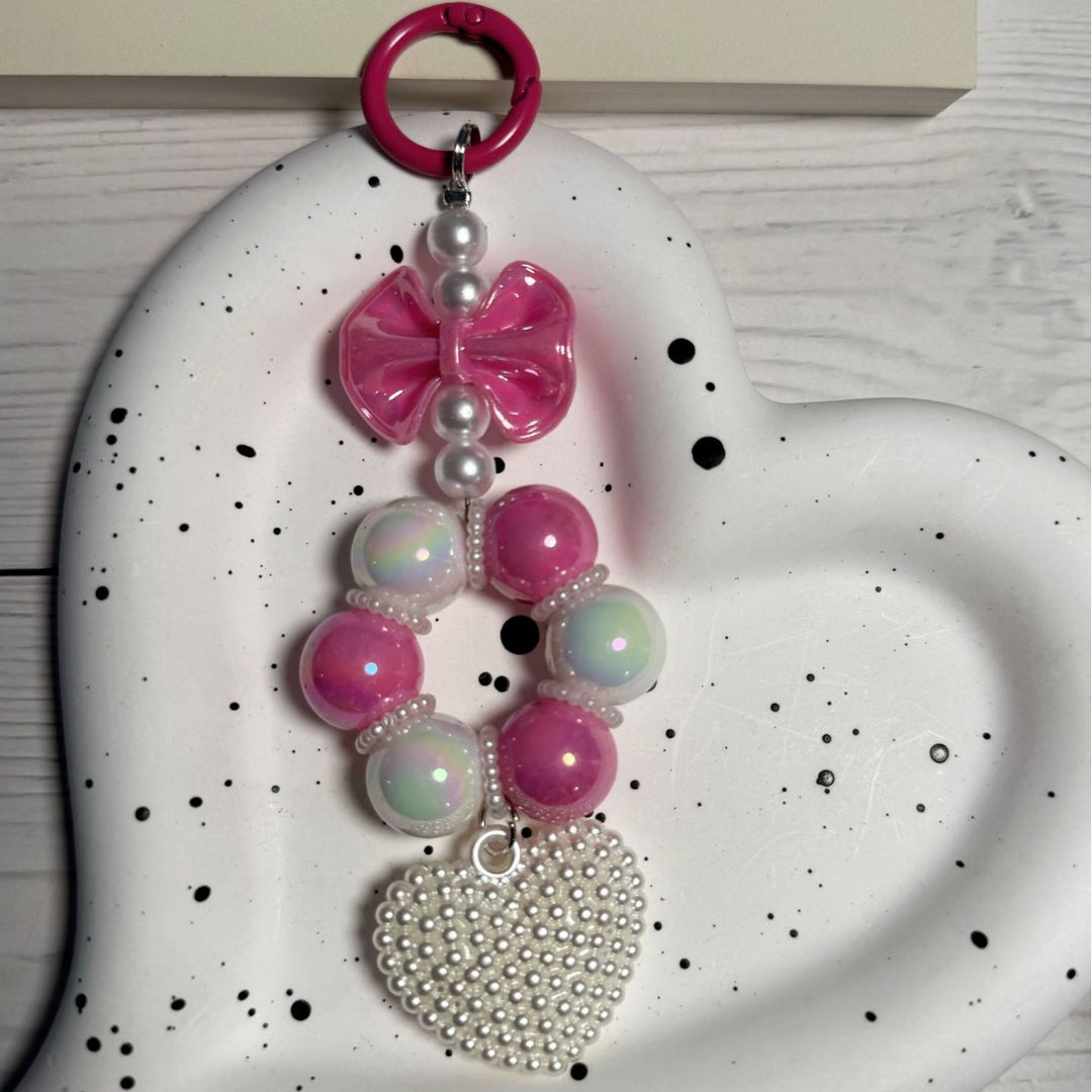 Decorative Bow and Bead Charm Keychain kalsten