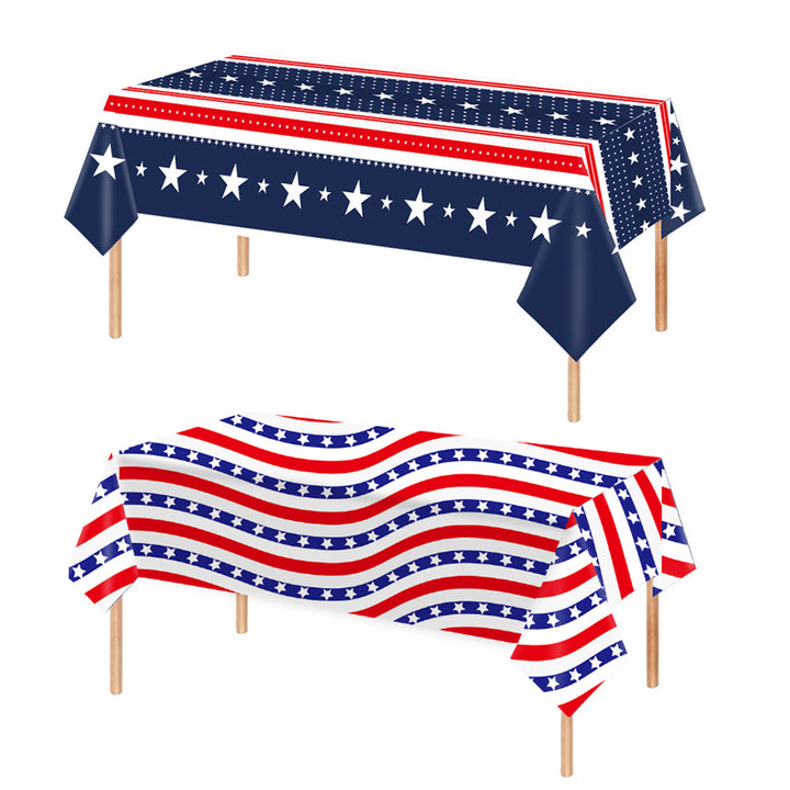 Independence Day Festive Vinyl Rectangular Tablecloth with Star Border Pattern Kalsten