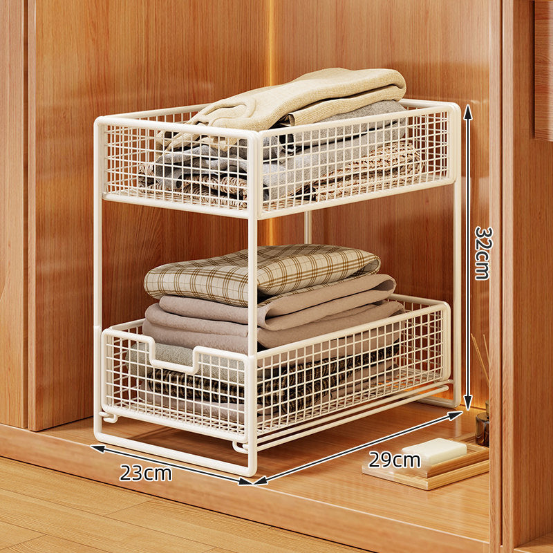 Double-Tier Sliding Wire Mesh Closet Drawer Organizer with Raised Frame
