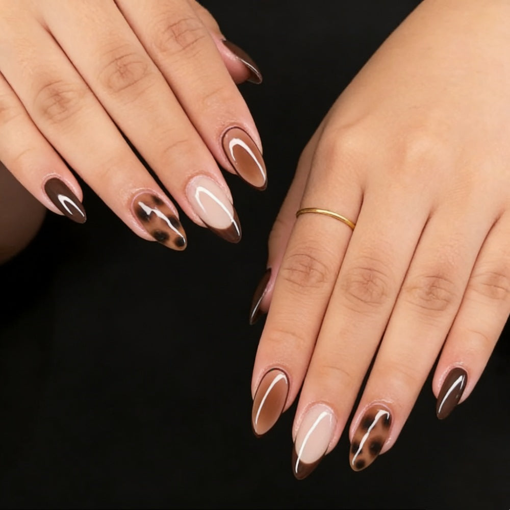Artistic Almond-Shaped Press-On Nail Set with Abstract Patterns Kalsten