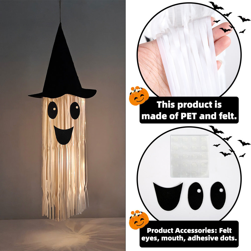 Hanging Ghost Decoration with Witch Hat and Long Fringes