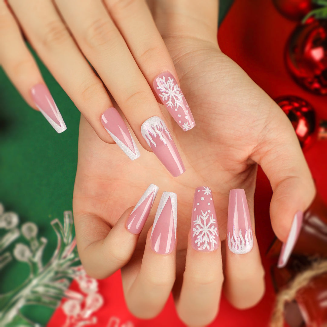 Artful Stiletto Nails with Snowflake Design Kalsten