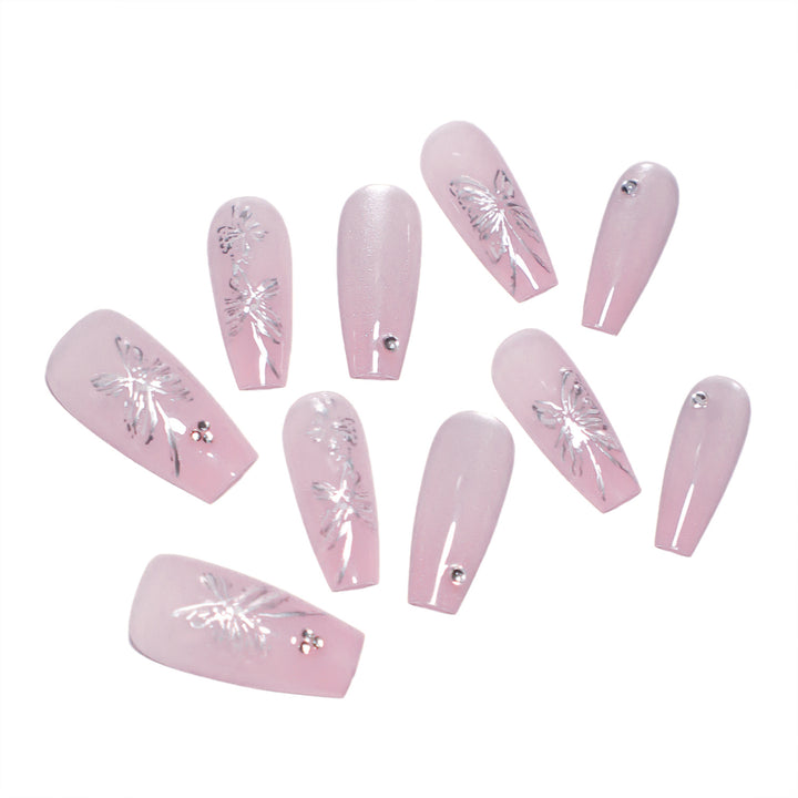 Artistic press-on nails with butterfly design Kalsten