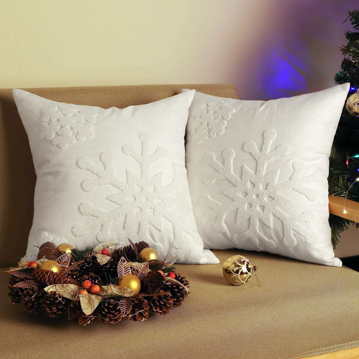 Textured Chenille Snowflake Appliqué Square Throw Pillow Cover