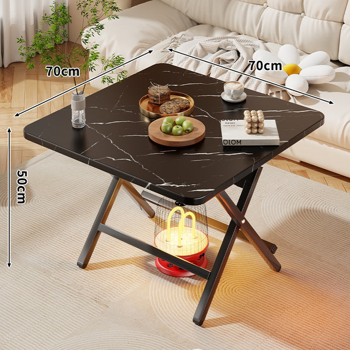Foldable Square Coffee and Side Table with Marble-Effect Top and Collapsible X-Leg Frame