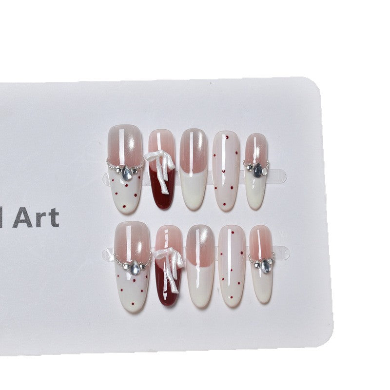 Decorative Press-On Nails with Bow and Gem Accents Kalsten