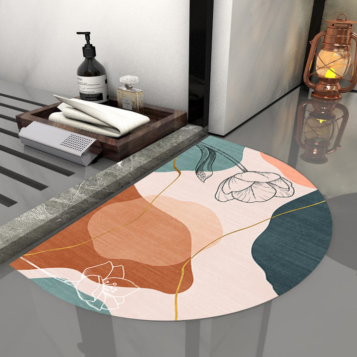 Round Floral Patterned Area Mat
