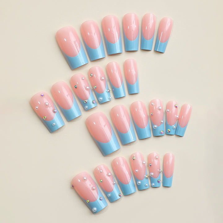 Premium Decorative Press-On Nail Set with Elegant Blue Tips and Jewel Accents Kalsten