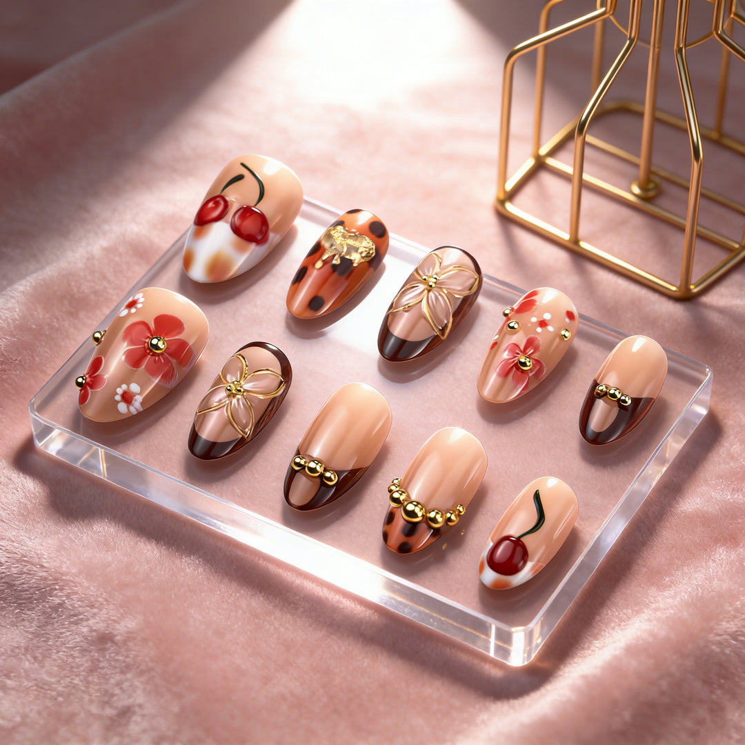 Floral & Gem-Embellished Press-On Nail Art Kalsten