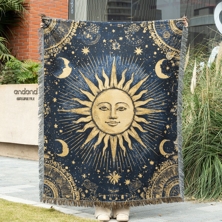 Bohemian Sun-Themed Tapestry Blanket