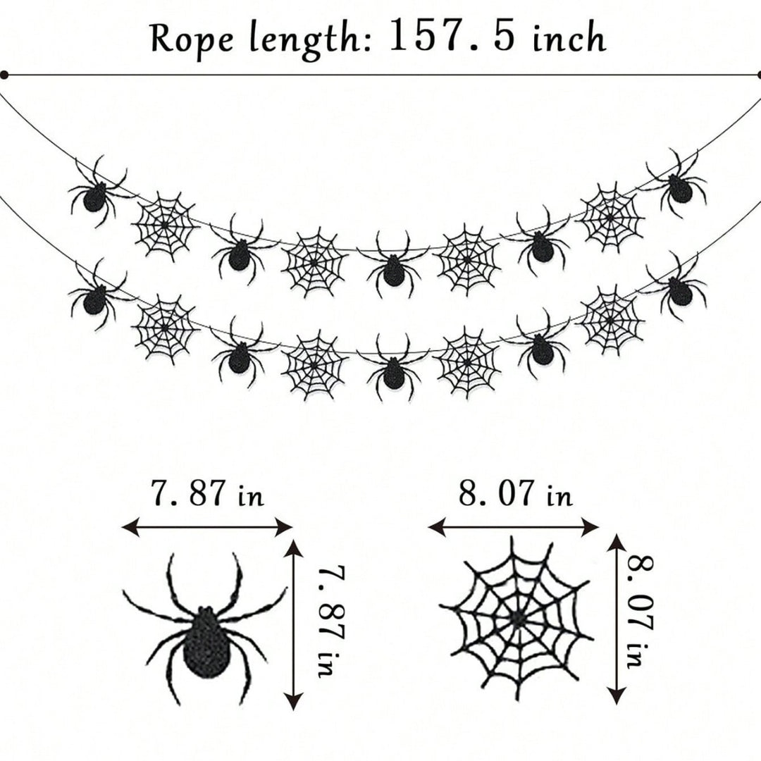 Hanging Halloween garland made of felt with spider and spider web appliqués