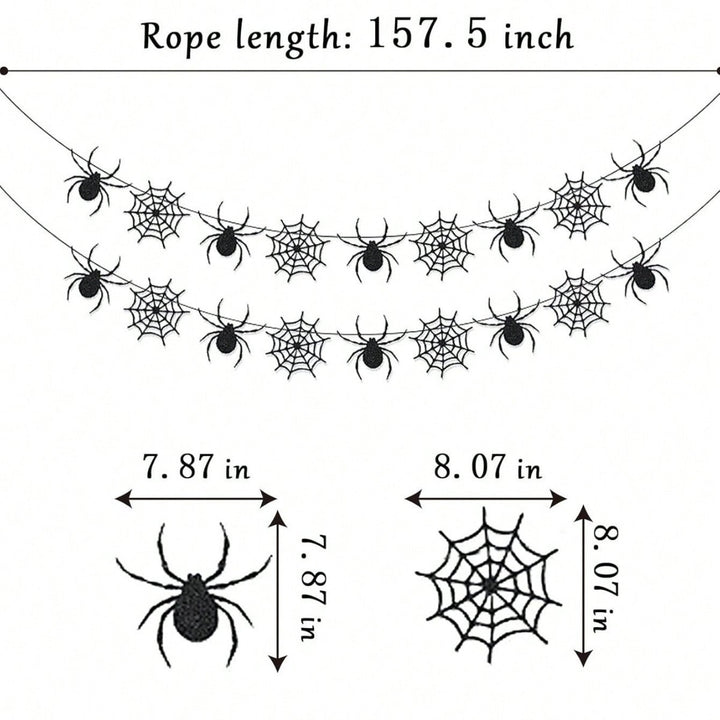 Hanging Halloween garland made of felt with spider and spider web appliqués