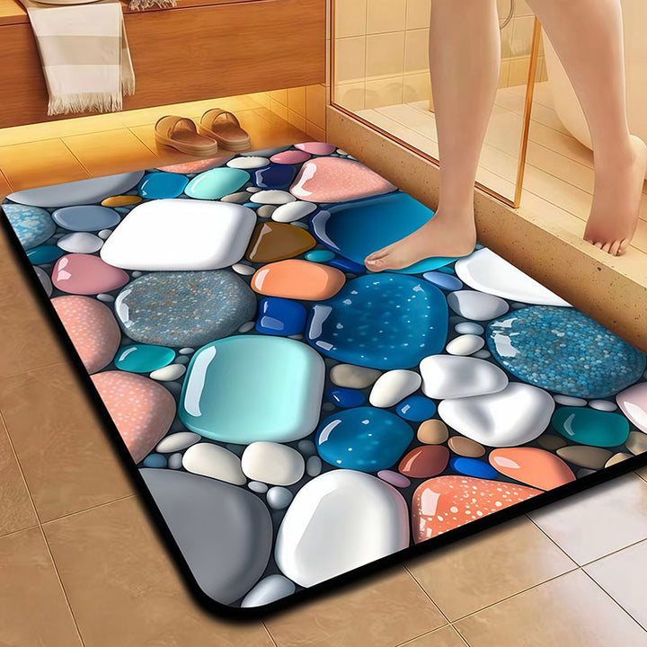 Artistic Leaf and Stone Textured Bath Mat