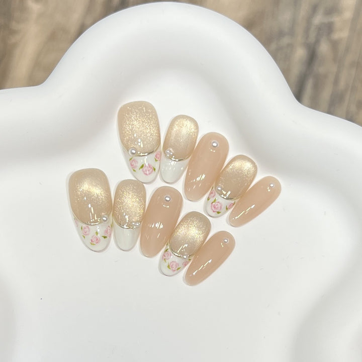 Glittery Floral Press-On Nail Set Kalsten