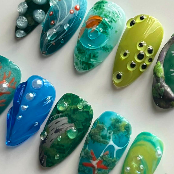 Artistic Ocean-Inspired Press-On Nails Kalsten