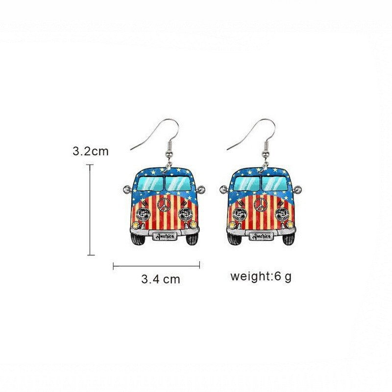 Women's handmade acrylic earrings can holder with patriotic flag motif and fish hook closure Kalsten