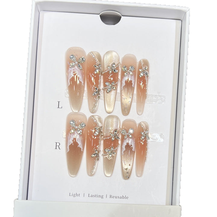 Decorative Rhinestone-Embellished Stiletto Press-On Nail Set Kalsten