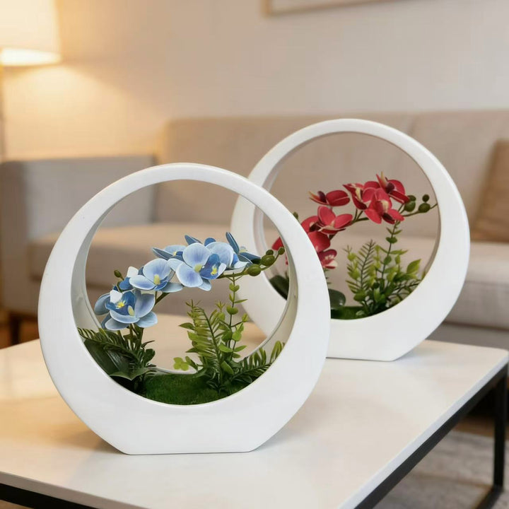 Decorative Orchid Plant in Modern Circular Vase