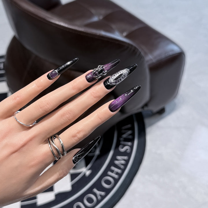Glamorous Stiletto Press-On Nail Art Set with Celestial Design Kalsten