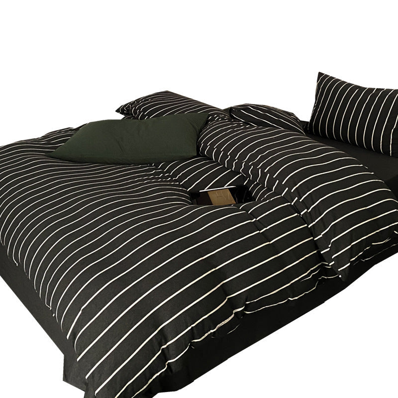Striped Duvet cover set made of cotton percale with a light quilted look