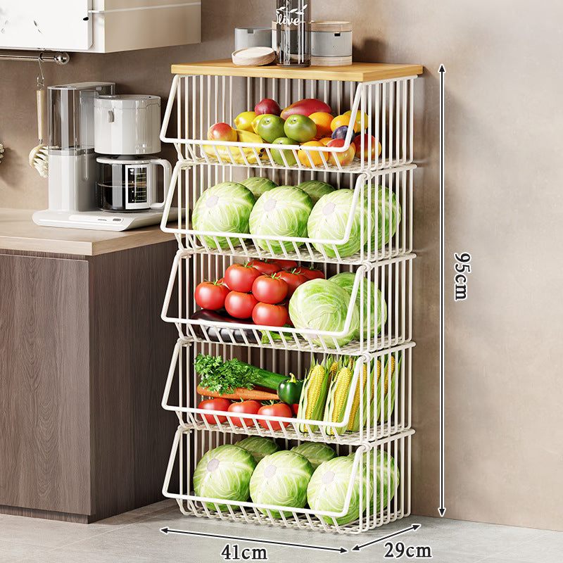 Slim Five-Tier Rolling Metal Kitchen Pantry Storage Rack with Wire Baskets
