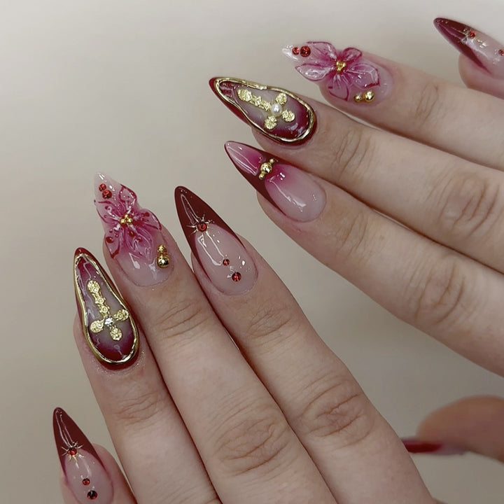 Elaborate Floral Accent Stiletto Nail Art Extensions Kalsten