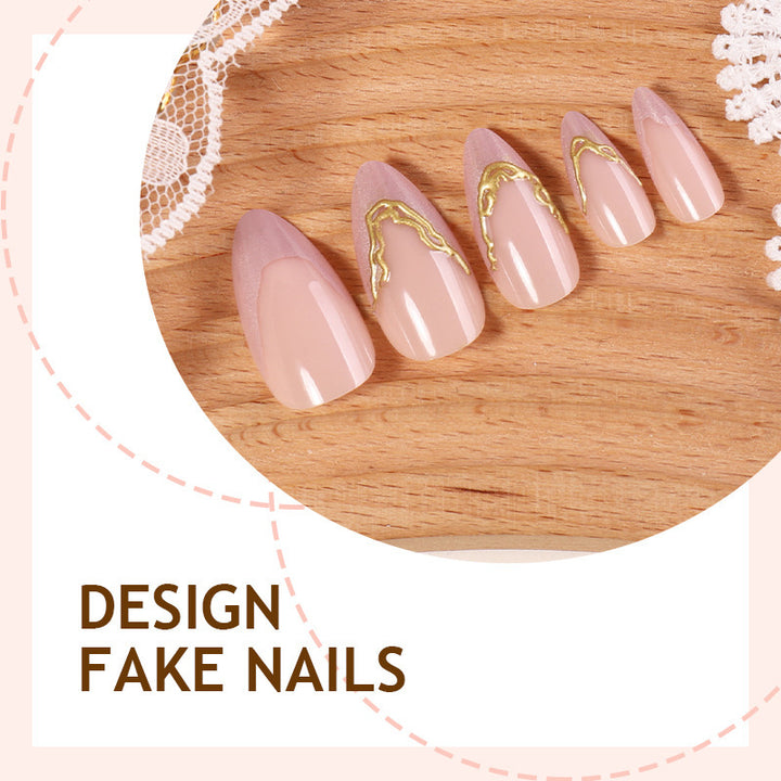 Artificial nail set with elegant gold accent and flower-shaped design Kalsten
