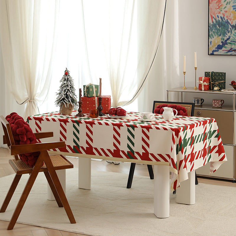 Rectangle wipeable tablecloth with diagonal checkered design and tassels Kalsten