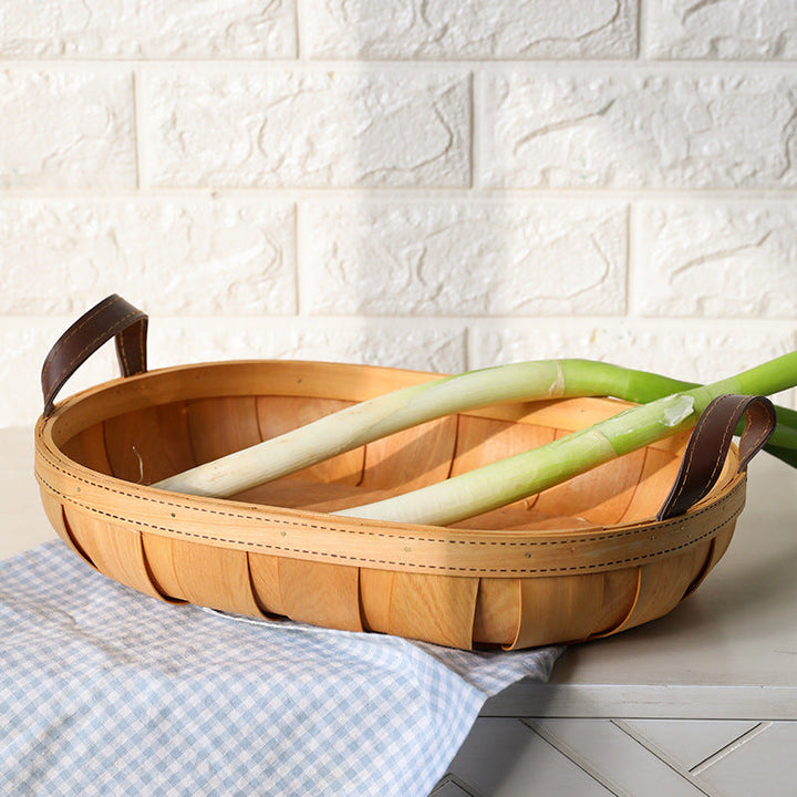 Handcrafted Oval Serving Tray with Leather Handles Kalsten