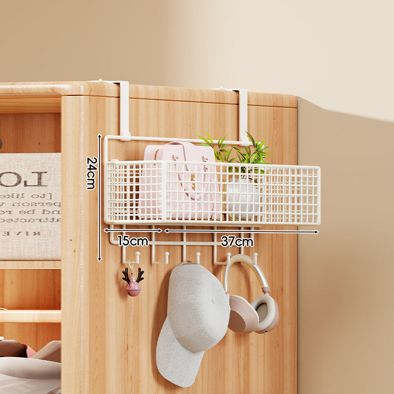 Over-Door Four-Tier Metal Mesh Hanging Storage Organizer with Integrated Hooks