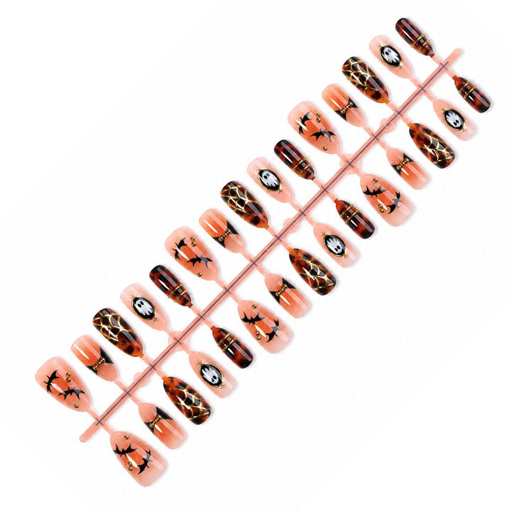 Halloween Artificial Nail Set with spooky designs and golden accents Kalsten