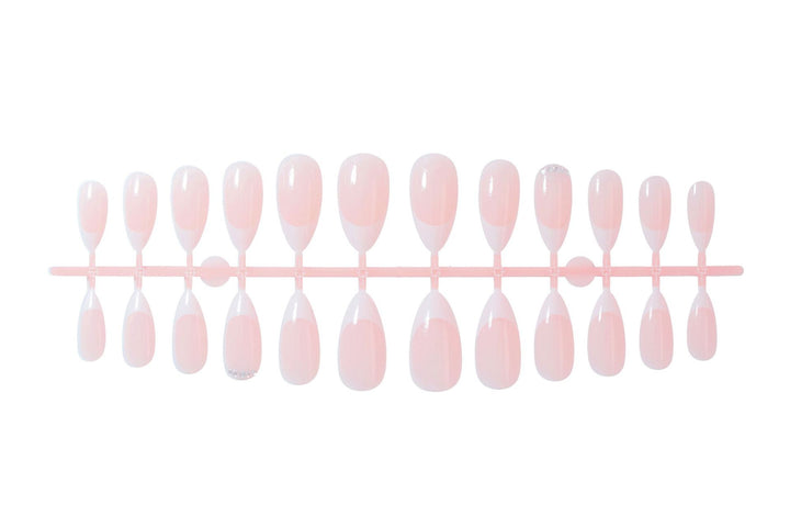 Artificial nail set with elegant French tip look and shimmering accents Kalsten