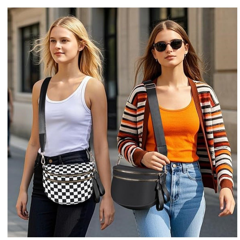 Fashionable crossbody bag with removable shoulder strap and double zipper Kalsten