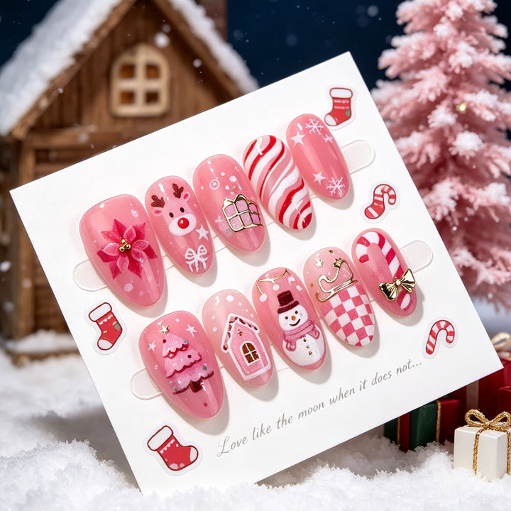 Festive Holiday-Themed Press-On Nail Art Set