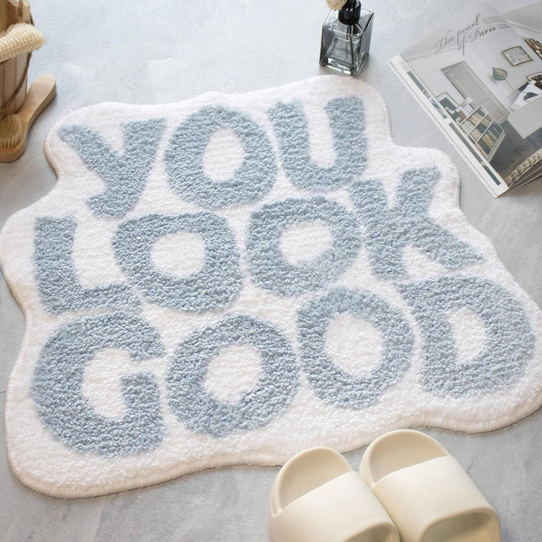 Plush Bath Mat with Motivational Phrase