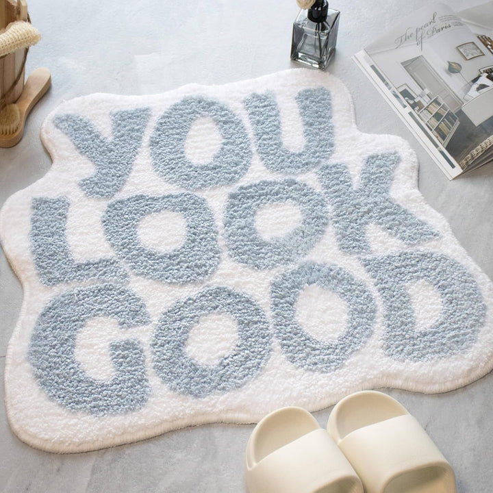 Plush Bath Mat with Motivational Phrase