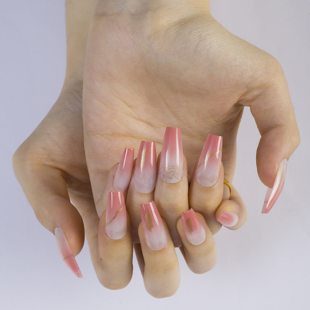 Artificial nails with elegant gradient color and golden accent decoration Kalsten